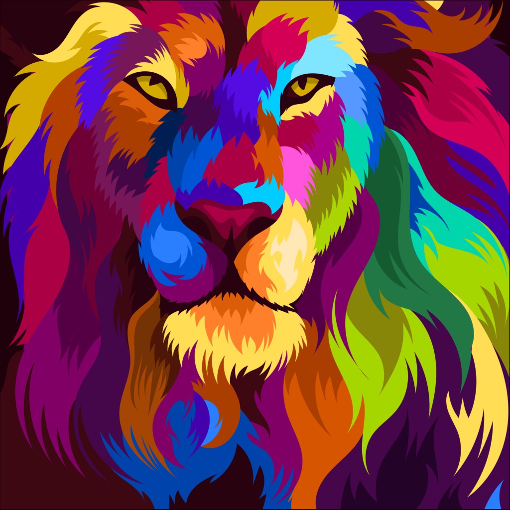 illustration colorful lion head with pop art style
